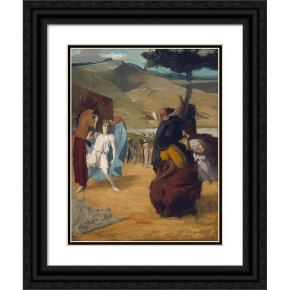 Edgar Degas 12x14 Black Ornate Wood Framed Double Matted Museum Art Print Titled: Alexander and Bucephalus (1861-1862)