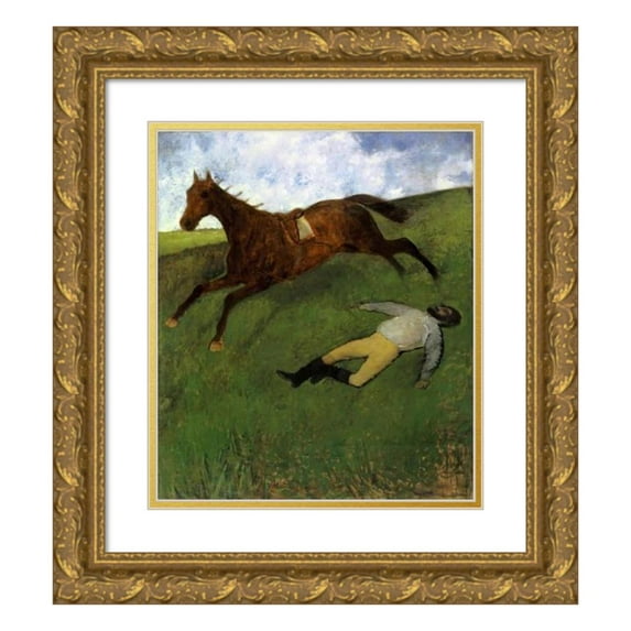 Edgar Degas 12x14 Gold Ornate Wood Frame and Double Matted Museum Art Print Titled - Injured Jockey (1896)