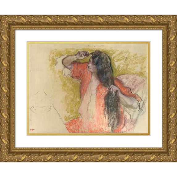 Edgar Degas 18x15 Gold Ornate Wood Frame and Double Matted Museum Art Print Titled - Red Robe Woman Styling