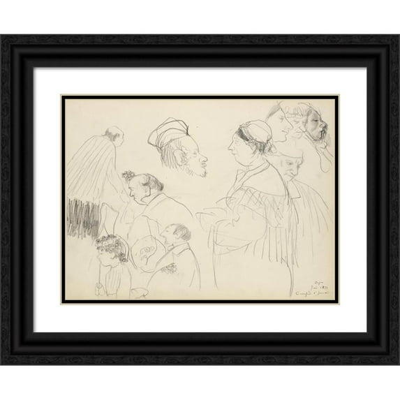 Edgar Degas 24x19 Black Ornate Framed Double Matted Museum Art Print Titled: Sketches of Figures at a Funeral (1877)