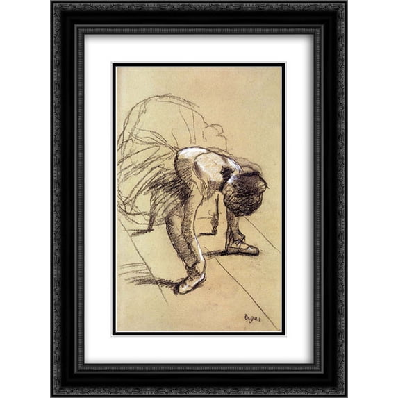 Edgar Degas 2x Matted 18x24 Black Ornate Framed Art Print 'Seated Dancer Adjusting Her Shoes'