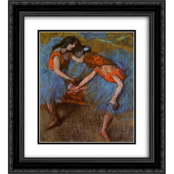 Edgar Degas 2x Matted 20x24 Black Ornate Framed Art Print 'Two Dancers with Yellow Corsages'