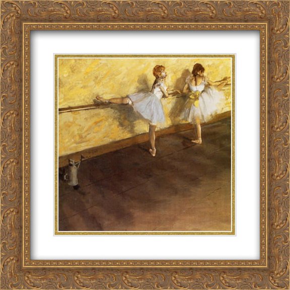 Edgar Degas 2x Matted 22x20 Gold Ornate Framed Art Print 'Dancers Practicing at the Barre'