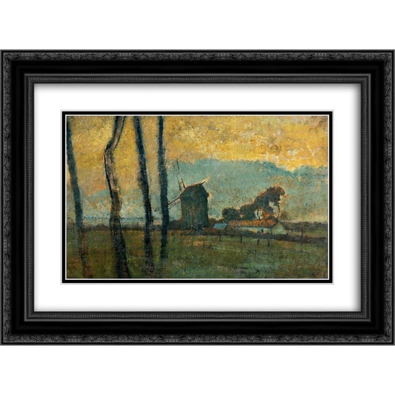 Edgar Degas 2x Matted 24x18 Black Ornate Framed Art Print 'Landscape at Valery-sur-Somme'