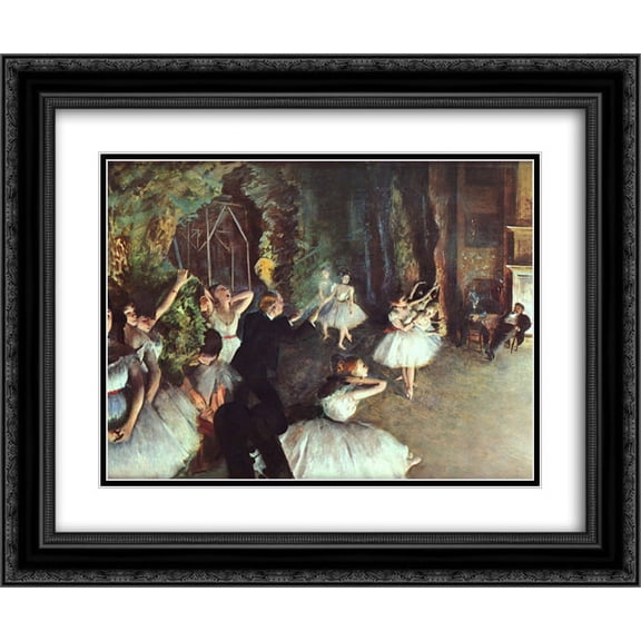 Edgar Degas 2x Matted 24x20 Black Ornate Framed Art Print 'Rehearsal on the Stage'
