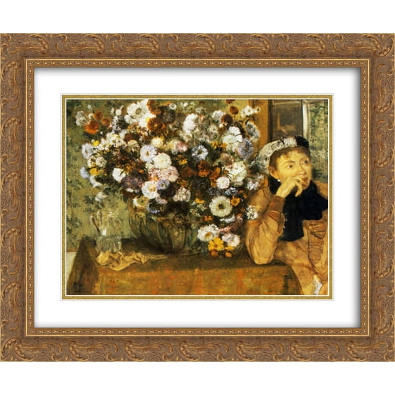 Edgar Degas 2x Matted 24x20 Gold Ornate Framed Art Print 'A Woman Seated beside a Vase of Flowers'