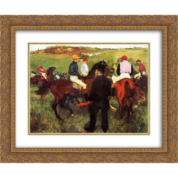 Edgar Degas 2x Matted 24x20 Gold Ornate Framed Art Print 'Racehorses at Longchamp'