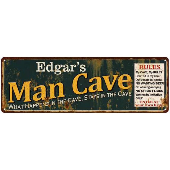 Edgar's Man Cave Rules Green Sign Decor Gift 6x18 106180005158