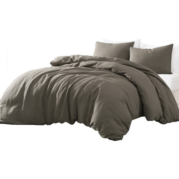Edge 4 Piece Queen Size Duvet Comforter Set - Washed Linen - Charcoal Gray