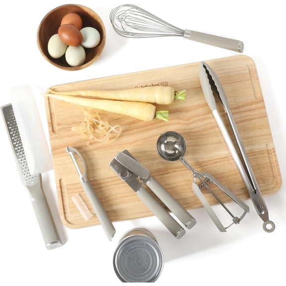 Edge 6-Piece Stainless Steel Kitchen Tool Set with Taupe Silicone Accents