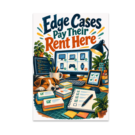 Edge Cases Pay Their Rent Here - Software Testing Enthusiast - 13x19 Poster Print