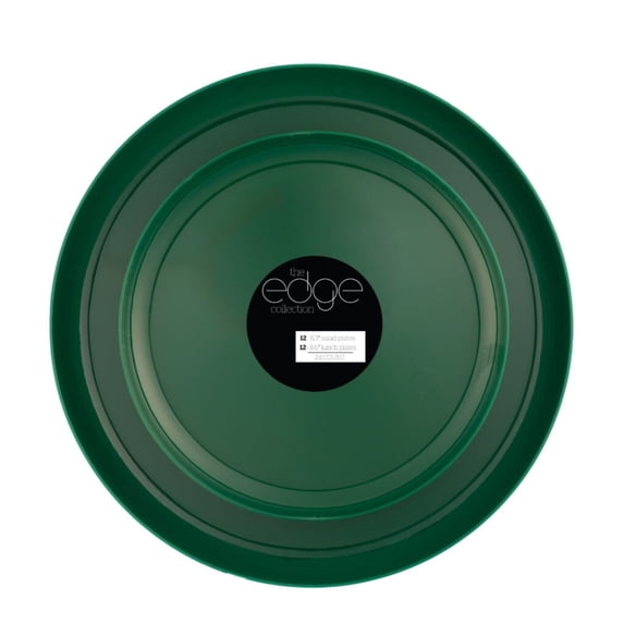 6.3″ & 8.6″ Edge Collection Green Plastic Plates Combo Set, 24-Piece Elegant Disposable Dinnerware for 12 Servings, Party & Event Use