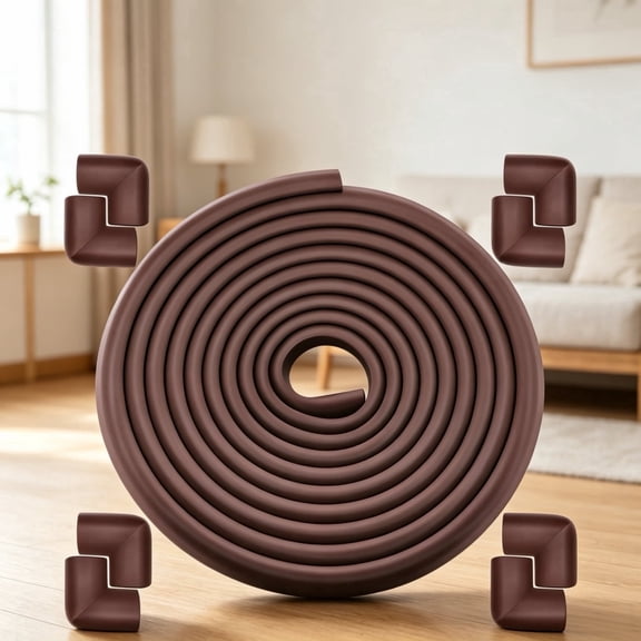 Edge Corner Protector Baby Proofing, 16.5 ft Edge & 8 Corners, Soft Rubber Foam Table Bumper Guard Set for Table, Fireplace, Countertop (Brown)