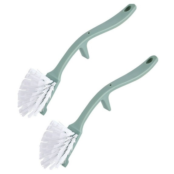 Edge Dish Brush,Dish Brush with Handle – 2 Pack - Comfortable Grip and Stiff Bristles Dish Scrubber Brush with Built-in Scraper Kitchen Scrub Brushes for Cleaning Dishes,Pots,Pans,Sink,Stove