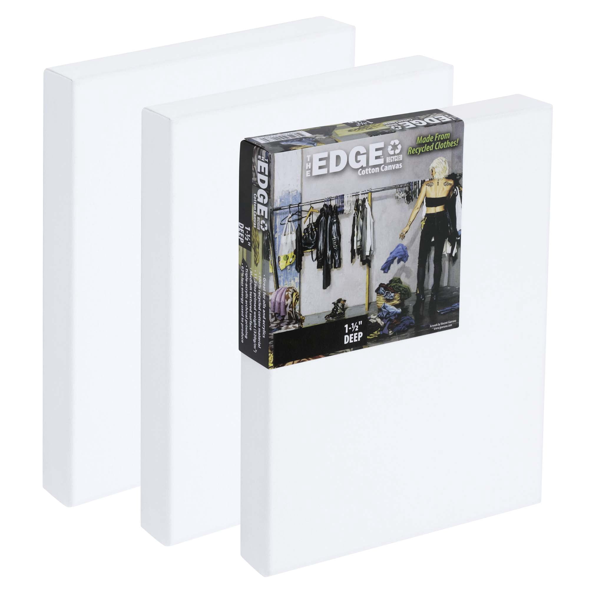 The Edge Eco-Friendly Recycled Cotton Stretched Canvas for Painting - 11x14" Box of 3 - Medium-Textured, Triple Acrylic Primed All Media Painting Canvas, 320gsm, 1-1/2 in. Deep Pine Stretchers