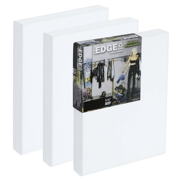 The Edge Eco-Friendly Recycled Cotton Stretched Canvas for Painting - 5x7" Box of 3 - Medium-Textured, Triple Acrylic Primed All Media Painting Canvas, 320gsm, 1-1/2 in. Deep Pine Stretchers