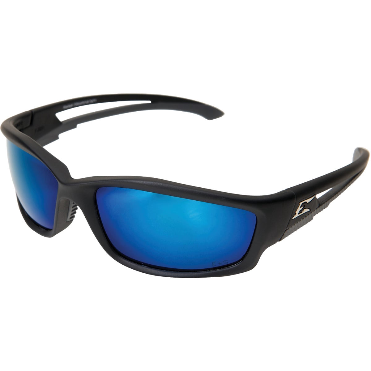 Edge Eyewear TSKAP218 Kazbek Polarized Safety Glasses, Black with Aqua Precision Blue Mirror Lens
