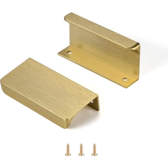 Edge Finger Tab Pull for cabinets Kitchen Concealed Drawer pulls Aluminum Flat Hidden Back Mount Door Handle Home 10Pack Modern Brushed Brass 2-1/2" Hole Center Easy Installation