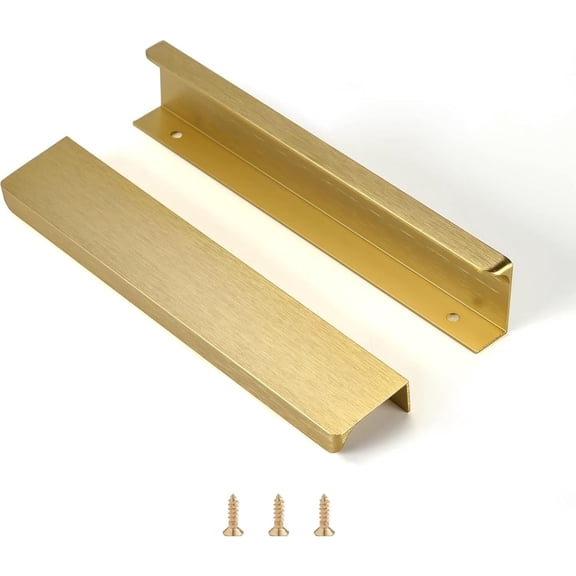 Edge Finger Tab Pull for cabinets Kitchen Concealed Drawer pulls Aluminum Flat Hidden Back Mount Door Handle Home 10Pack Modern Brushed Brass 6.3" Hole Center Easy Installation