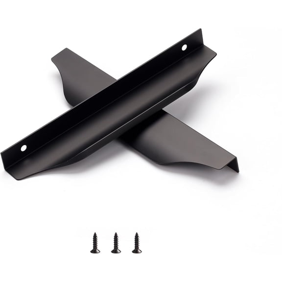Edge Finger Tab Pull for cabinets Kitchen Concealed Drawer pulls Aluminum Flat Hidden Mount Door Long Handle Home 10 Pack Modern Black 7.87" Overall Length Easy Installation