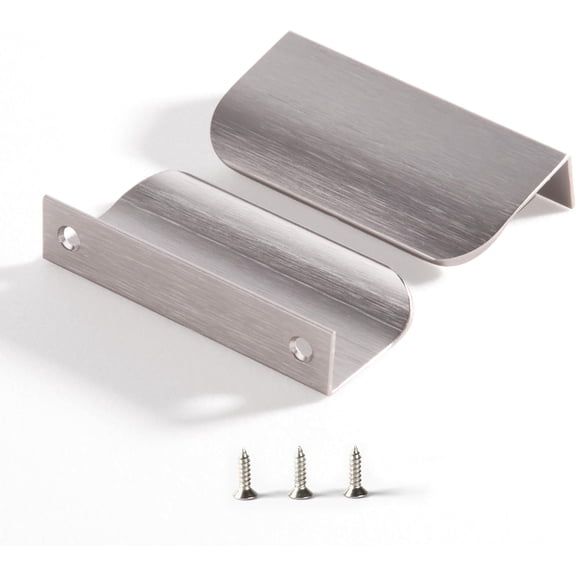 Edge Finger Tab Pulls for cabinets Kitchen Invisible Hardware Concealed Drawer Pull Aluminum Flat Hidden Door Handles Pack of 10 Modern Brushed Nickel 3.15" Overall Length Easy Installation