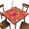thumbnail image 1 of Edge Fitted Square Elastic Tablecloth, Christmas Plants & Geometrics - Red Pattern Printed on Elastic Polyester Table Cover, Great for Outdoor Home Kitchen/Parties/Holiday Dinner,36" x 36", 1 of 4