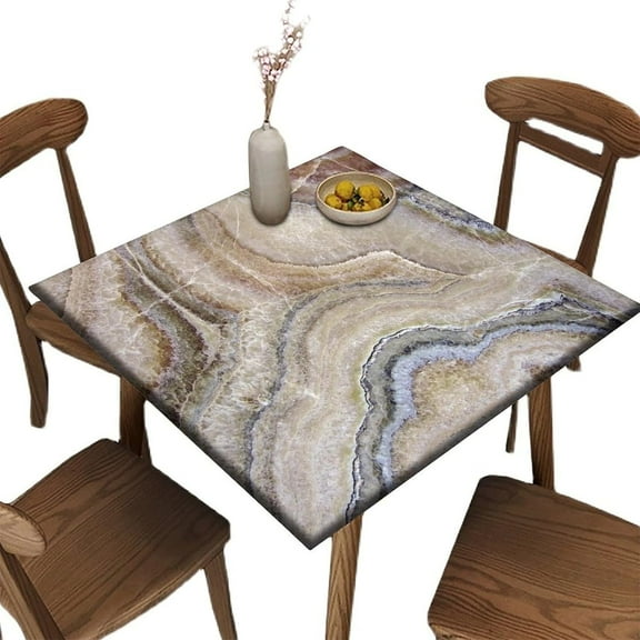Edge Fitted Square Elastic Tablecloth, Marble Pattern Printed on Elastic Polyester Table Cloth, for Indoor Outdoor Party Decor, Fit for 34" x 34"Square Table