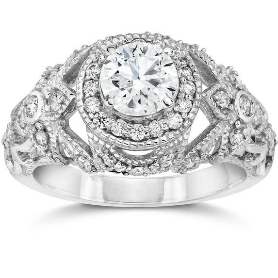 Edge Jewel 1.3 Ct Round Cut Diamond Ring for Her - 14K White Gold Over Rings Gifts - Engagement Designer Solitaire Silver Rings for Women's - Luxurious Multi-Stone Engagement Ring for Women's