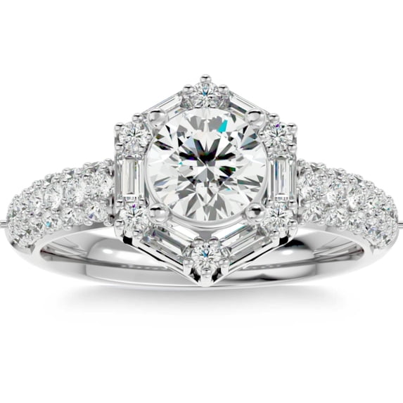 Edge Jewel 1.3 Ct Vintage Round Cut Diamond Ring - Lab-Created Simulated Diamond in 14K White Gold Over - Elegant Engagement Rings for Women's - Perfect for Proposals Anniversaries and Birthdays
