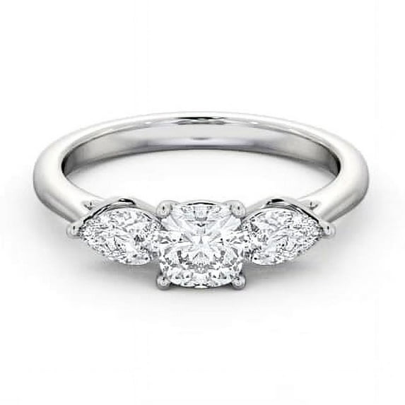 Edge Jewel 1.5 Ct Cushion Cut White Diamond Solitaire Rings for Her - 14K White Gold Plated Rings - Three Stone Wedding Anniversary Rings for Women - Daily Wear Fine Jewelry for Women