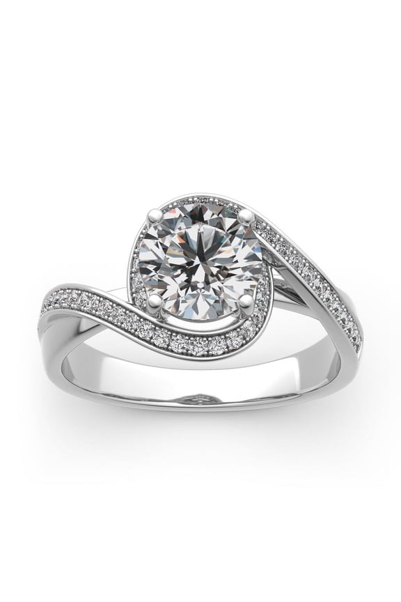 1.73 Ct Round Cut Diamond Rings - 14K White Gold Plated Anniversary Rings - Gorgeous Swirl Bypass Ring for Bridal Jewelry - Engagement Wedding Halo Rings for Women - Valentine Day Gift