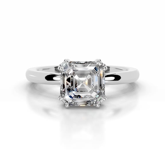 Edge Jewel 1.8 Ct Asscher Cut Solitaire with Accent Diamond Ring – Premium Lab-Created Simulated Diamonds in 14K White Gold Plated – Wedding and Special Occasion Ring