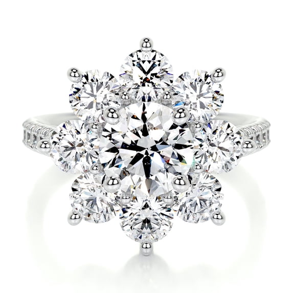 Edge Jewel 1.8 Ct Brilliant Round Cut Moissanite Ring - 14K White Gold Plated Ring - Wedding Jewelry - Engagement Band with Moissanites - Eternity Style Setting - Floral Halo Ring