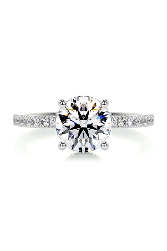 1.8 Ct Round Cut Hidden Halo Diamond Ring – Bright Moissanite in 14K White Gold Plated – Great for Celebratory Moments and Weddings