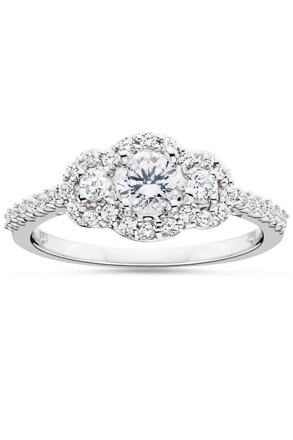 1.8 Ct VVS1/D Round Cut Lab Created Simulated Diamond Ring - Silver 14K White Gold Over Ring - Floral Diamond Rings for Her - Cluster Diamond Rings - Multi Diamond Rings for Her