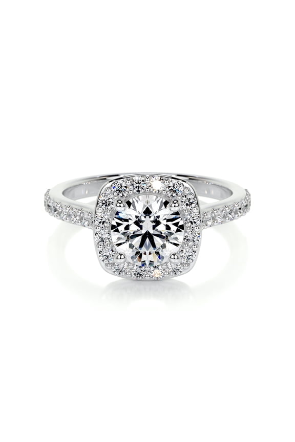 1.9 Ct VVS1/D Round Cut Lab Grown Diamond Rings for Women's - 14K White Gold Plated Bands - Eternity Halo Style - Diamond Bridal Rings