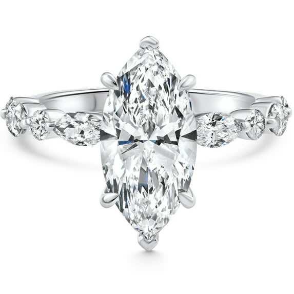 Edge Jewel 14K White Gold Plated Ring for Gifts - Excellent 1.83 Ct Marquise Cut Lab Created Simulated Diamond Rings - Delicate Engagement Rings for Her - 9th Year Anniversary Gifts for Her