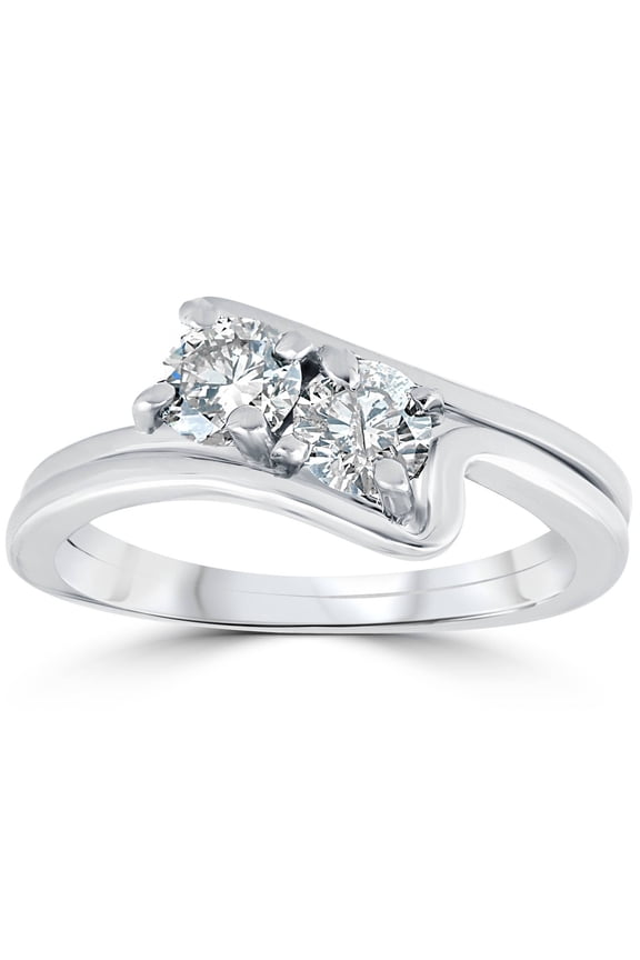 14K Silver Ring for Her - 1 Ct Round Cut Diamond Ring - Simple Wedding Ring for Women's - Gorgeous Anniversary Gift for Women's - Wedding Proposal Rings for Girlfriend - Two Stone Ring