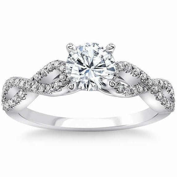 Edge Jewel 14K White Gold Over Solitaire Wedding Anniversary Ring - Round Brilliant Cut 1.3 Ct Lab Created Diamond Engagement Ring for Women's - Diamond Ring for Women's - Infinity Twisted Rings