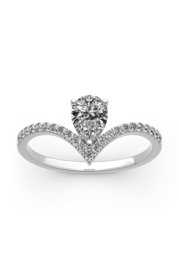 14K White Gold Plated Anniversary Rings - Pear Cut 1.3 Ct Excellent White Diamond Rings - Fancy Engagement Diamond Rings for Women - Pinky Finger Wedding Jewelry Rings - Wave Band Rings
