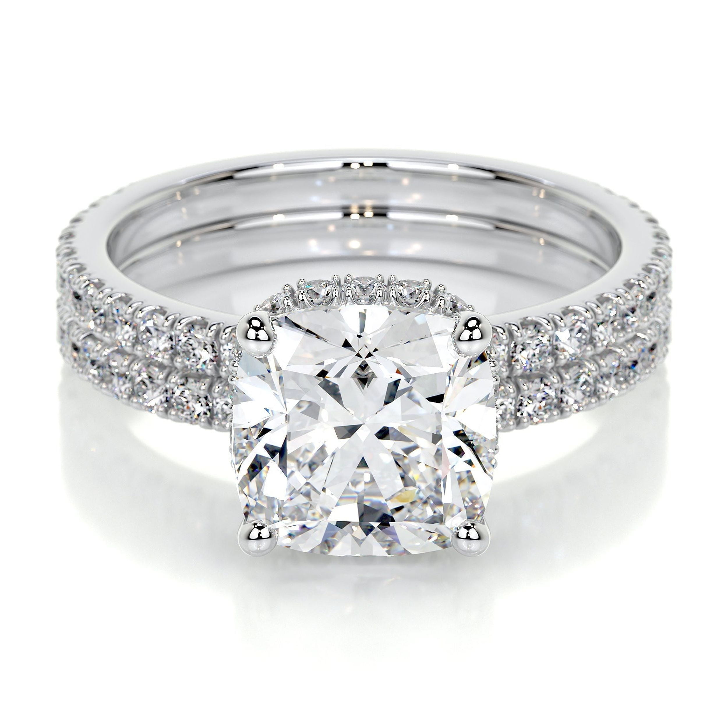 1/2 Carat Cushion Halo Diamond Engagement Ring - 14K White Gold Solitaire Setting - View #2