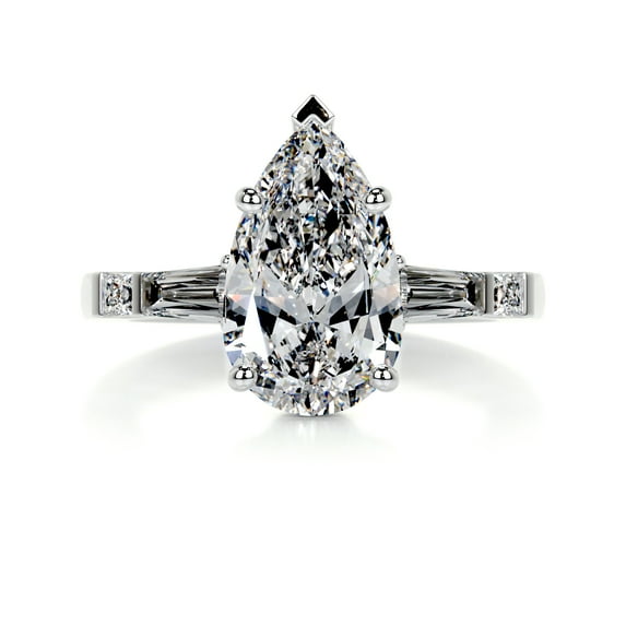 Edge Jewel 14K White Gold Plated Diamond Ring for Her - Wedding Ring - Pear Cut Excellent 2.5 Ct Diamond Ring - Three Stone Diamond Band for Women - Engagement Wedding Diamond Ring for Her