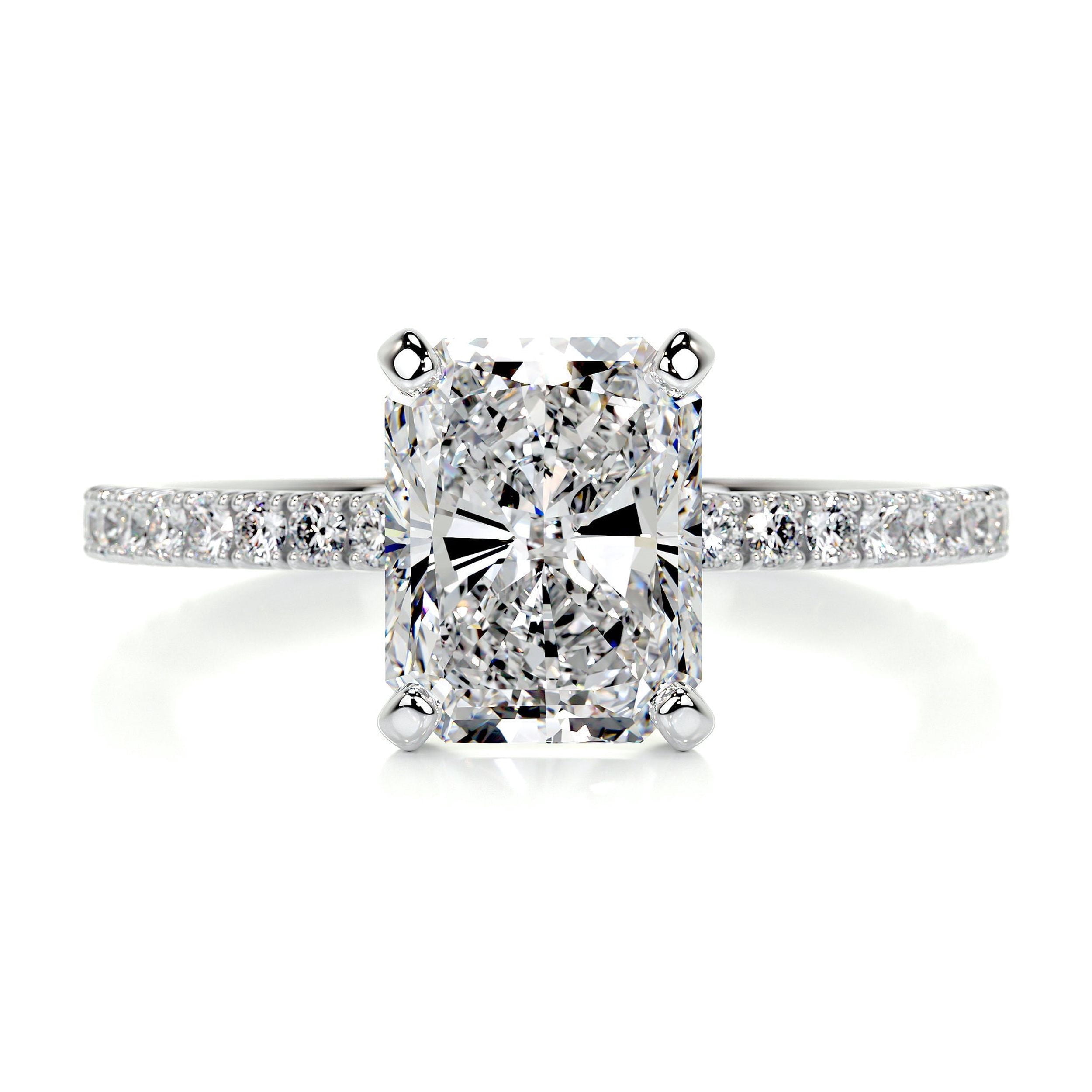 Edge Jewel 14K White Gold Plated Moissanite Ring - Radiant Cut 2 Ct Excellent Moissanite Ring for Women - Wedding Engagement Ring for Her - Solitaire with Accent Accent