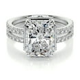 thumbnail image 1 of Edge Jewel 14K White Gold Plated Moissanite Ring - Wedding Band - 2.5 Ct Radiant Cut Excellent Moissanite - Solitaire with Accent - Bezel Hidden Halo Ring Style, 1 of 3