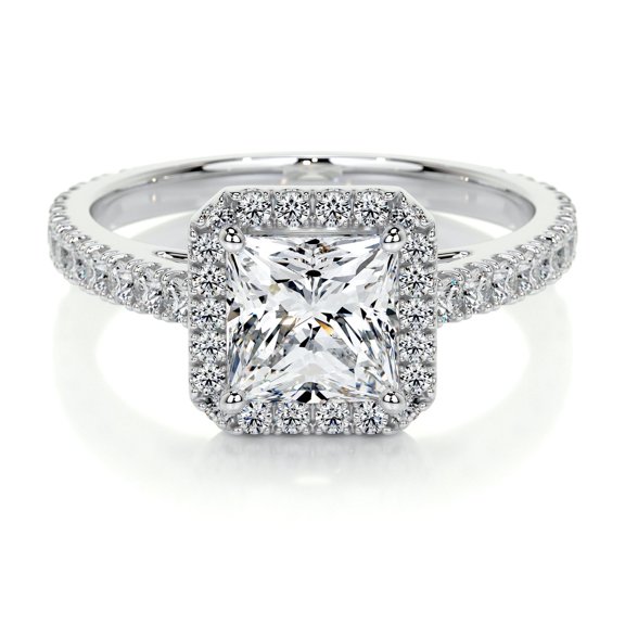 Edge Jewel 14K White Gold Plated Ring - Gift Pick for Her - 1.9 Ct Princess Excellent Cut Diamond Ring for Her - Halo Engagement Ring - Eternity Band Diamond Ring - Bridal Set Ring