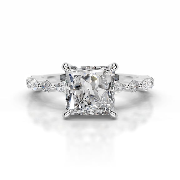 Edge Jewel 14K White Gold Plated Ring for Her - Princess Cut 1.9 Ct Excellent Diamond Ring for Women - Crown V Shape Design - Anniversary Gift Band for Her