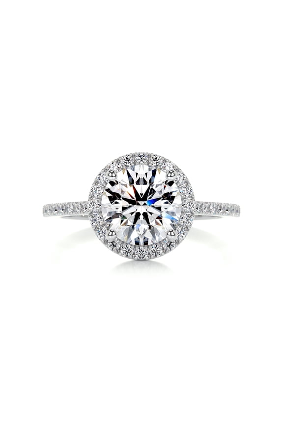 14K White Gold Plated Rings for Her - Wedding Engagement Ring - 2 Ct VVS1 Round Cut Solitaire Rings for Her - Halo Style Ring for Her - Eternity Split Shank Diamond Rings