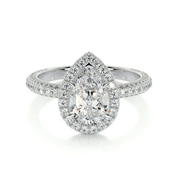 Edge Jewel 14K White Gold Plated Rings for Women's - 1.9 Ct VVS1/D Pear Cut Lab Grown Diamond Rings for Women's - Halo Engagement Rings for Women's - Eternity Style Bands for Women's