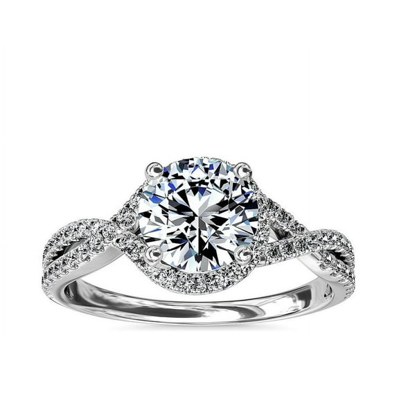 Edge Jewel Brilliant 2 Ct Round Cut Diamond Ring - 14K White Gold Plated Ring - Infinity Twisted Cross Over Shank Engagement Ring - Criss Cross Engagement Wedding Overlapped Diamond Ring for Women