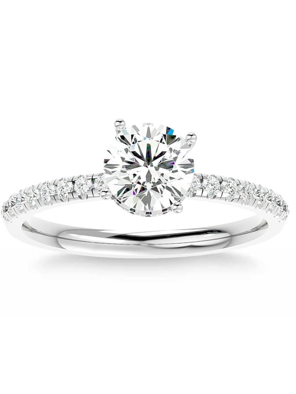 14K White Gold Over Ring Clearance - 1 Ct VVS1/D Round Cut Lab Created Simulated Diamond Ring - Jewellery Diamond Rings Wedding Sets Past Present Future - Special Occasion Ring Women's